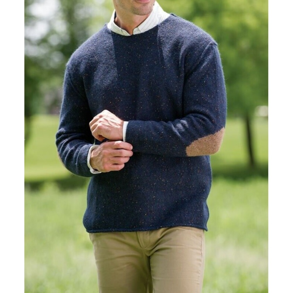 NEW Gionfriddo Alpaca Wool Blend Hand Spun Sweater Navy Blue Elbow Patch Medium - Picture 4 of 13